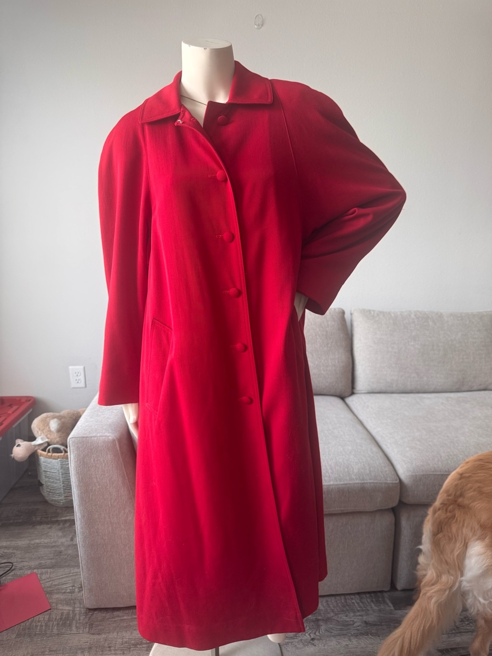 VTG Jones New York 100% Pure Wool Red Trench Coat | Size 4 | Removable Lining